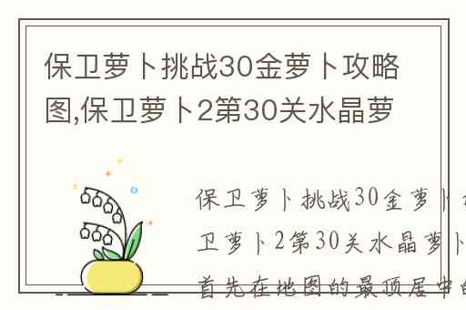 保卫萝卜挑战30金萝卜攻略图,保卫萝卜2第30关水晶萝卜攻略