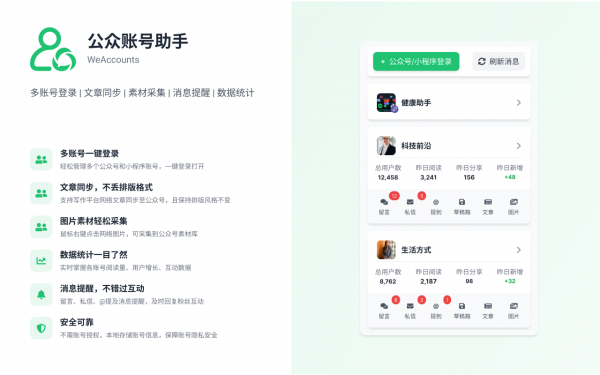 公众账号助手(多账号登录内容管理文章同步素材采集)v2.10.1 浏览器扩展工具