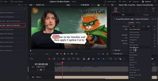 达芬奇旁白对白字幕动画插件Caption Cat V1.2.003 for DaVinci Resolve 字幕猫插件