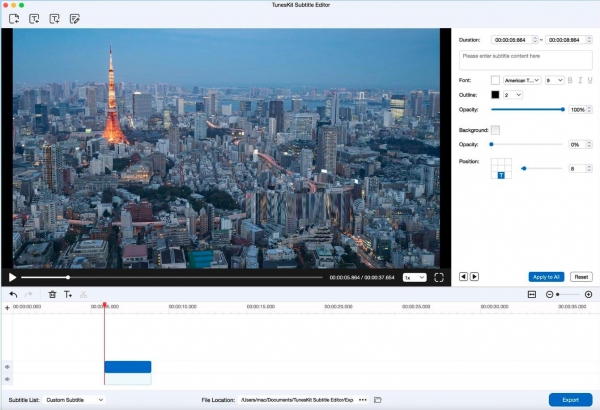 TunesKit Subtitle Editor for Mac(字幕编辑工具) v 2.1.0 苹果电脑版