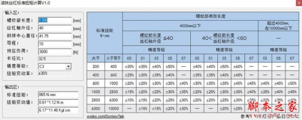 滚珠丝杠扭矩计算工具 V1.0 绿色便携版