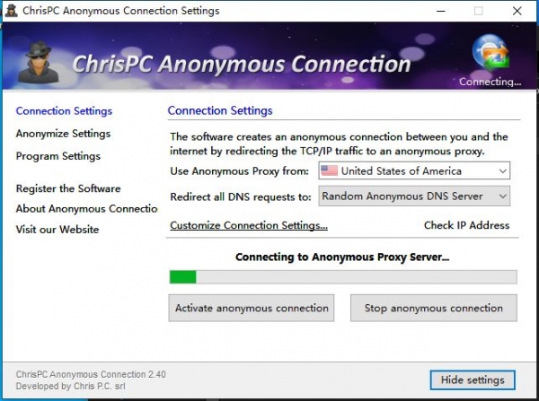 匿名连接/IP隐藏ChrisPC Anonymous Connection v2.40 激活版 附激活教程