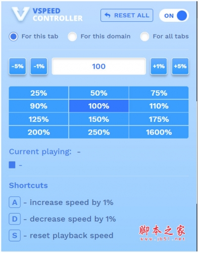 网页视频播放加速工具 Vspeed Controller v1.2.7 免费安装版