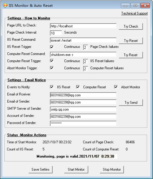 IISMonitor 网页监测及IIS重启工具 v1.0