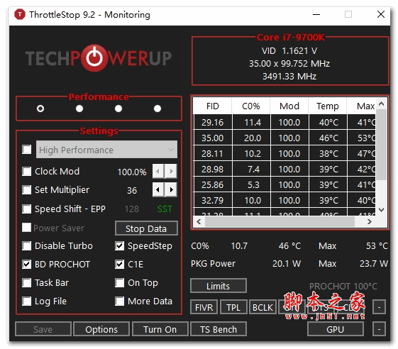 ThrottleStop monitoring(电脑CPU降温) v9.7.5 绿色免费版