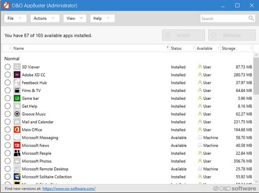 O&O AppBuster(win10应用卸载删除软件)V1.0.1338 绿色免费版