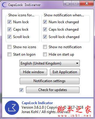 CapsLock Indicator(键盘num、caps、scrolllock键提示工具) v3.6.1.0 免费绿色版